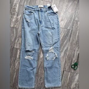 NWT Abercrombie & Fitch Womens The Ankle Straight Ultra Hi Rise Jeans Blue Sz 28
